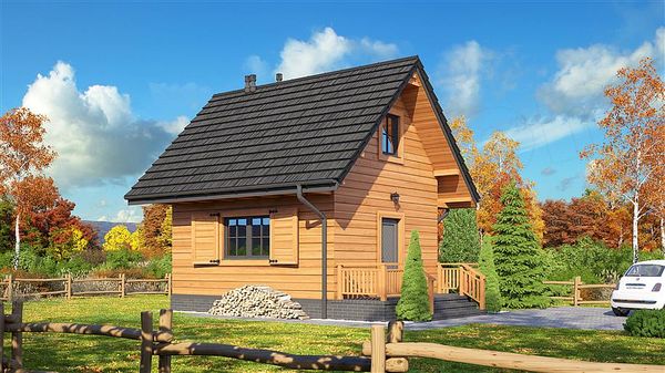 Casa de vacanta ieftina cu 2 dormitoare construita din lemn masiv - proiect si imagini