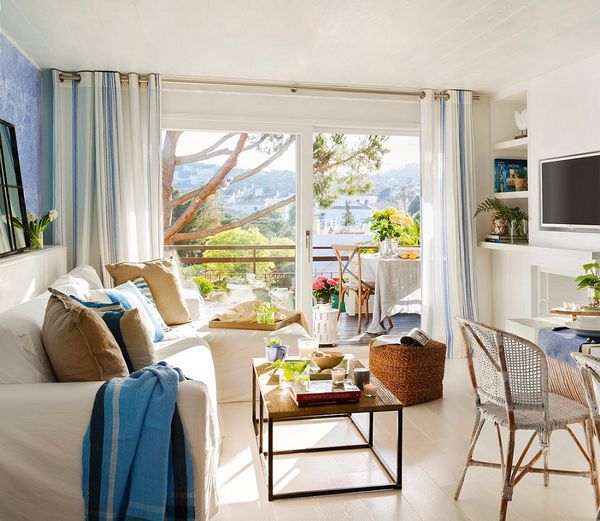 Albastrul-azur pentru un decor de vara intr-un apartament cu 2 dormitoare - proiect si imagini