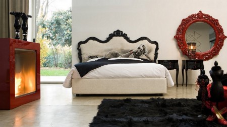 Dormitor rosu-alb-negru