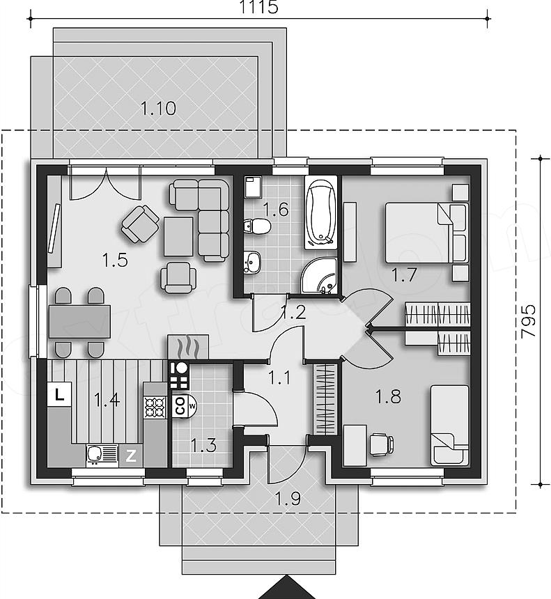  Casa fara etaj, cu 2 dormitoare, de 70 metri patrati