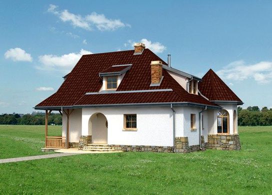 Casa cu aspect rustic. O locuinta cu prispa si demisol partial placat cu piatra