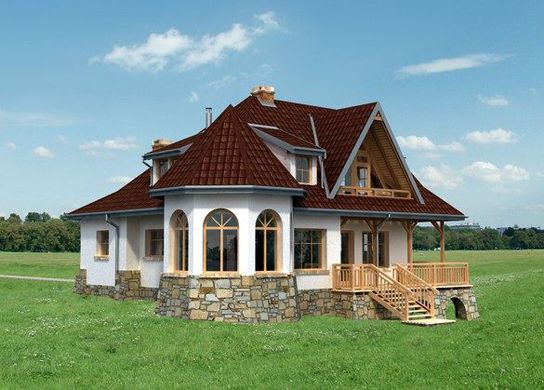 Casa cu aspect rustic. O locuinta cu prispa si demisol partial placat cu piatra