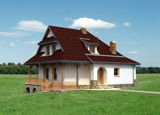 Casa cu aspect rustic. O locuinta cu prispa si demisol partial placat cu piatra