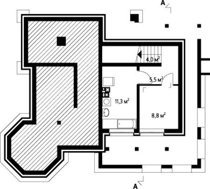 Casa cu aspect rustic, prispa si demisol partial placat cu piatra - proiect demisol partial