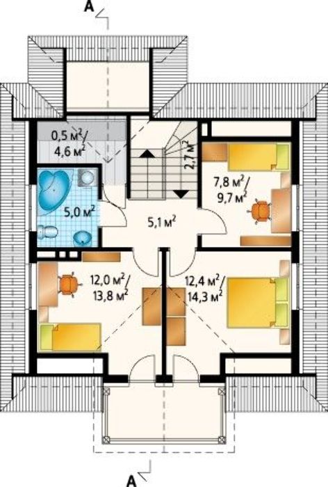  Casa cu balcon din lemn, lucarna si 3 dormitoare la mansarda - proiect mansarda