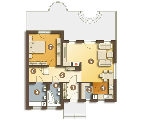 Casa de 100 mp, cu zona dormitoarelor mansardata - proiect parter