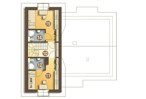 Casa de 100 mp, cu zona dormitoarelor mansardata - proiect mansarda