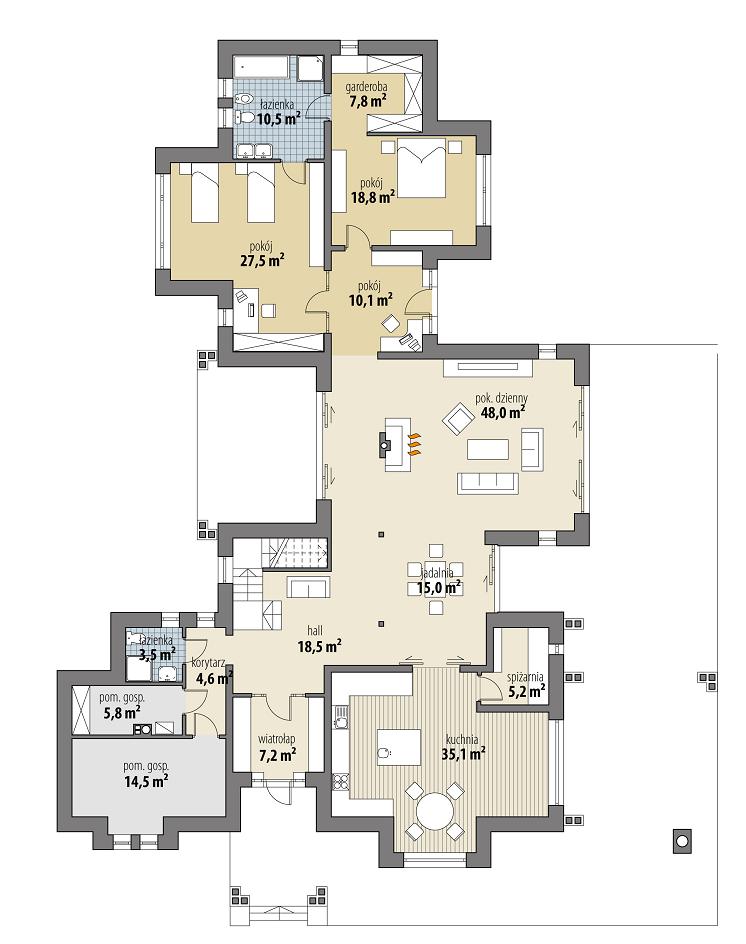 Casa mare placata cu caramida cu interioare spatioase - proiect