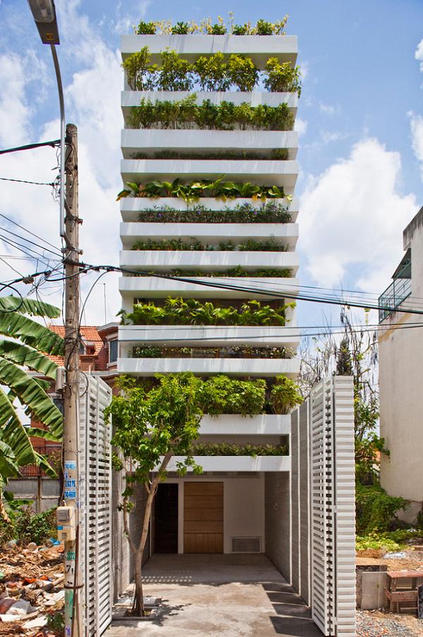 Cladirea cu fatada verde din Saigon, Vietnam