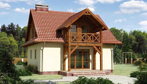 Proiect de casa cu balcon din lemn, lucarna si 3 dormitoare la mansarda