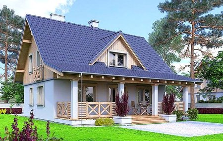 Casa cu veranda si cu mansarda de lemn