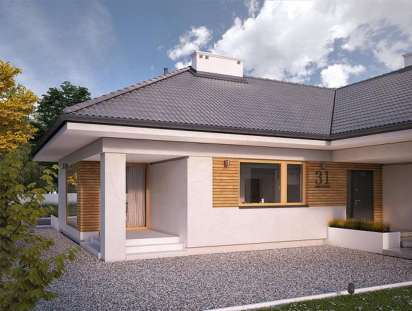 Casa in forma de T, fara etaj, cu 4 dormitoare si garaj