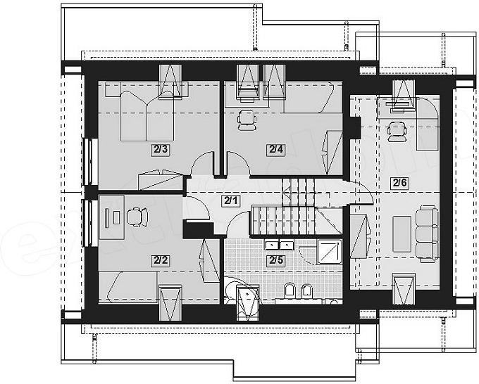 Casa cu mansarda, cu 2 livinguri, garaj, 3 dormitoare si birou - proiect