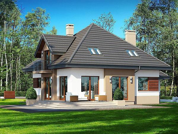 Casa cu mansarda cu 3 dormitoare, birou si garaj pentru 2 masini - fatada
