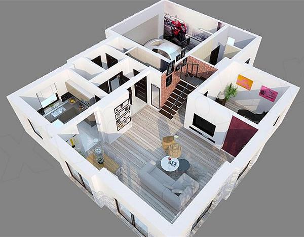 Casa cu mansarda cu 3 dormitoare, birou si garaj pentru 2 masini - living