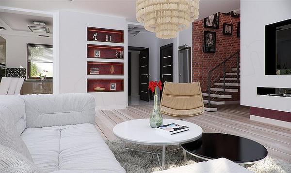 Casa cu mansarda cu 3 dormitoare, birou si garaj pentru 2 masini - living