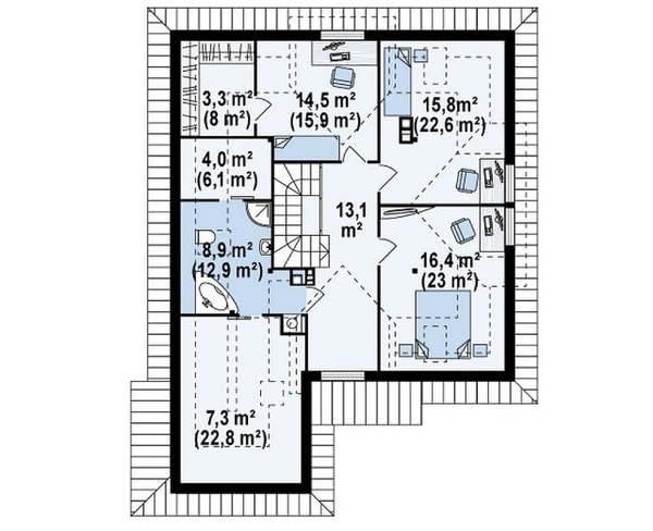 Casa cu mansarda partial placata cu piatra -proiect mansarda