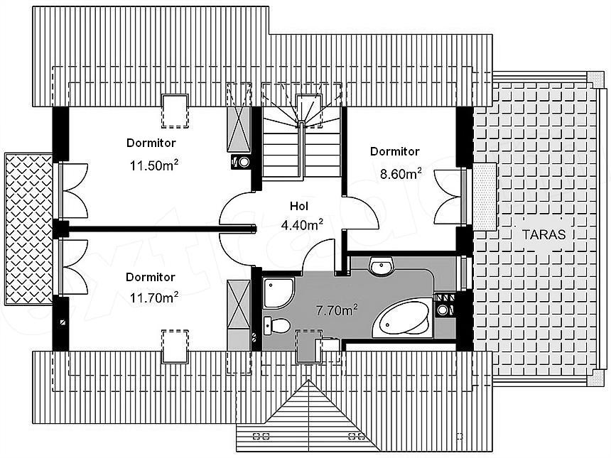  Casa cu mansarda cu 3 dormitoare, birou si garaj pentru 2 masini  proiect mansarda