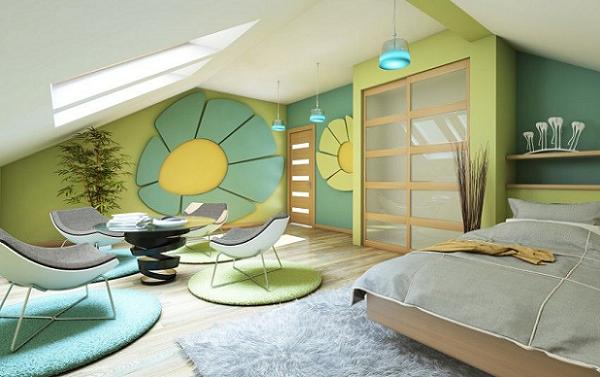 Dormitor nuante de verde