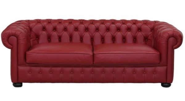 CANAPEA CHESTERFIELD EXTENSIBILA, PIELE NATURALA, ROSU