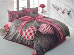 LENJERIE PAT 2 PERSOANE COTTON BOX, BUMBAC RANFORCE, LOVEBOX - RED - LENJERIE PAT 2 PERSOANE COTTON BOX, BUMBAC RANFORCE, LOVEBOX - RED