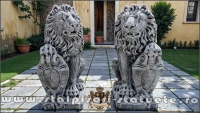 STATUETA LEU MARE CU BLAZON, GRI PATINAT, MODEL S1. - STATUETA LEU MARE CU BLAZON, GRI PATINAT, MODEL S1.
