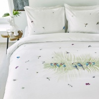 LENJERIE PENTRU PAT ALBA CU PASARI COLIBRI - LENJERIE PENTRU PAT ALBA CU PASARI COLIBRI