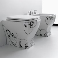 BIDET CU MONTAJ PE PARDOSEALA JAZZ ALB DECOR NERO - BIDET CU MONTAJ PE PARDOSEALA JAZZ ALB DECOR NERO