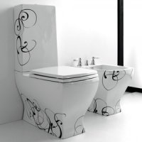 REZERVOR VAS WC MONOBLOC JAZZ ALB DECOR NERO - REZERVOR VAS WC MONOBLOC JAZZ ALB DECOR NERO