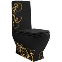 REZERVOR VAS WC MONOBLOC JAZZ NEGRU DECOR ORO - REZERVOR VAS WC MONOBLOC JAZZ NEGRU DECOR ORO
