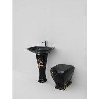 VAS WC CU MONTAJ PE PARDOSEALA JAZZ NEGRU DECOR ORO - VAS WC CU MONTAJ PE PARDOSEALA JAZZ NEGRU DECOR ORO