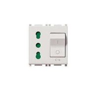 PRIZA INTERBLOCATA CU INTRERUPATOR AUTOMAT, STANDARD ITALIAN P17/P11, 2P+T 16A, 2 MODULE ALB - PLANA - PRIZA INTERBLOCATA CU INTRERUPATOR AUTOMAT, STANDARD ITALIAN P17/P11, 2P+T 16A, 2 MODULE ALB - PLANA