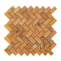 MOZAIC TRAVERTIN PEACH CHEVRON POLISAT 2.5 X 5 CM  - MOZAIC TRAVERTIN PEACH CHEVRON POLISAT 2.5 X 5 CM 