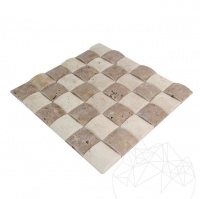 MOZAIC TRAVERTIN CLASSIC SI NOCE 3D PILLOW ANTICHIZAT 5 X 5 CM - MOZAIC TRAVERTIN CLASSIC SI NOCE 3D PILLOW ANTICHIZAT 5 X 5 CM