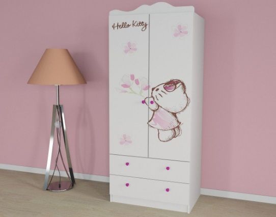DULAP COPII CU 2 USI SI 2 SERTARE HELLO KITTY FLOWER, ALB