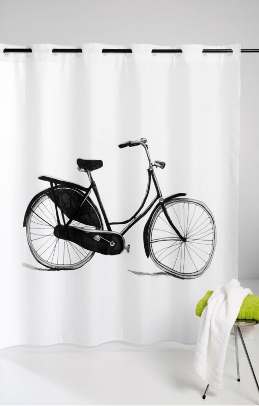 PERDEA DUS VINTAGE BICICLETA ALB NEGRU