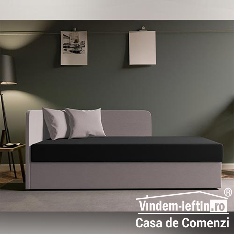 PAT TAPITAT SOFIA CU SALTEA RELAXA 200/80/50 CM GRI DESCHIS CU NEGRU