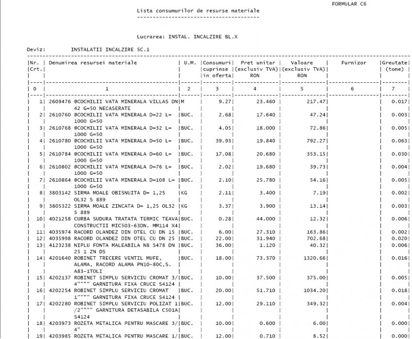 INTOCMIRE DEVIZE ESTIMATIVE SI DEVIZE OFERTA