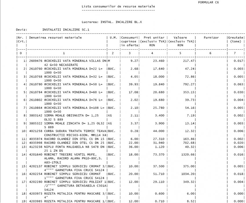 INTOCMIRE DEVIZE ESTIMATIVE SI DEVIZE OFERTA