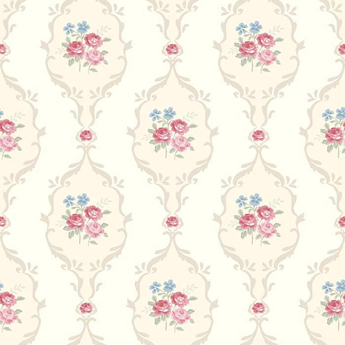 TAPET SHABBY CHIC ALICE GHIRLANDE VANILLA - ROSU