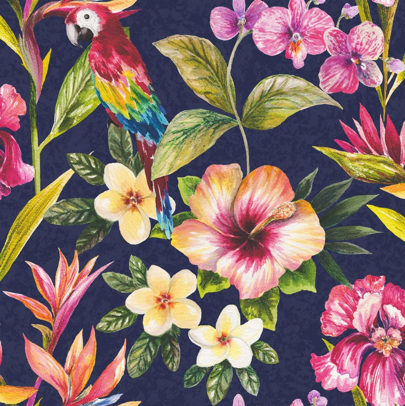 TAPET EXOTIC FLORI SI PAPAGALI BIRD OF PARADISE - HOLDEN ALBASTRU