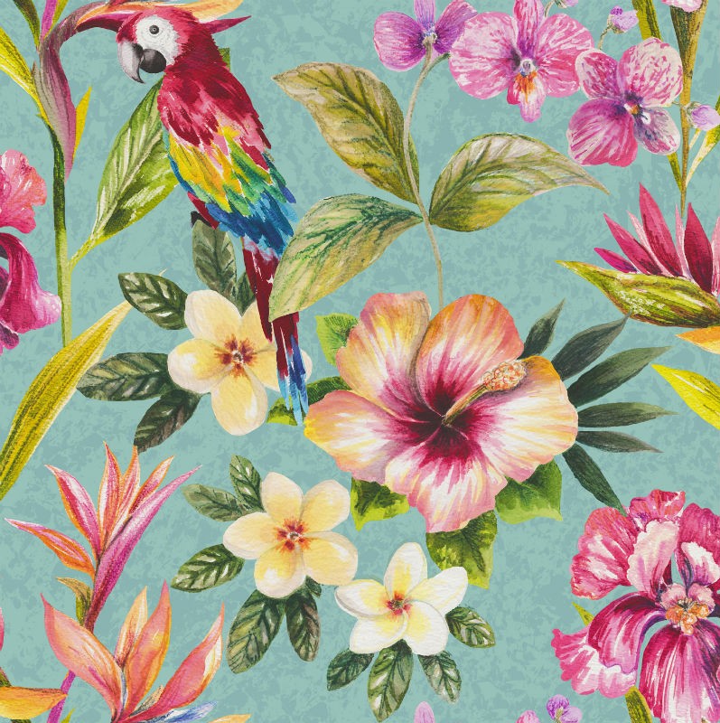TAPET EXOTIC FLORI SI PAPAGALI BIRD OF PARADISE - HOLDEN BLEU