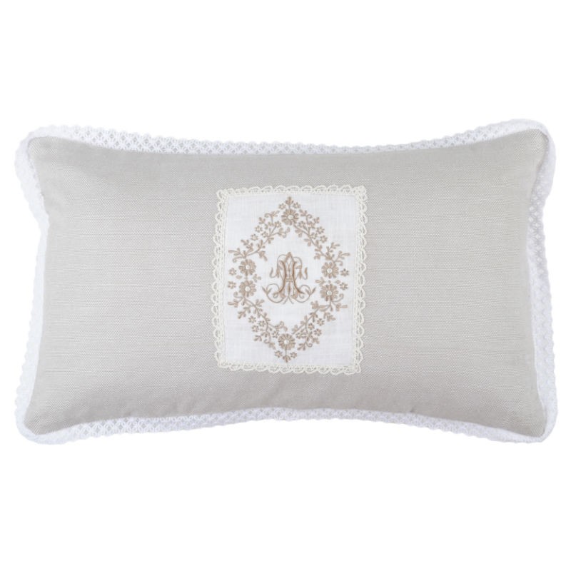 PERNA DECORATIVA GRI CU BRODERIE SI DANTELA CHARMILLE