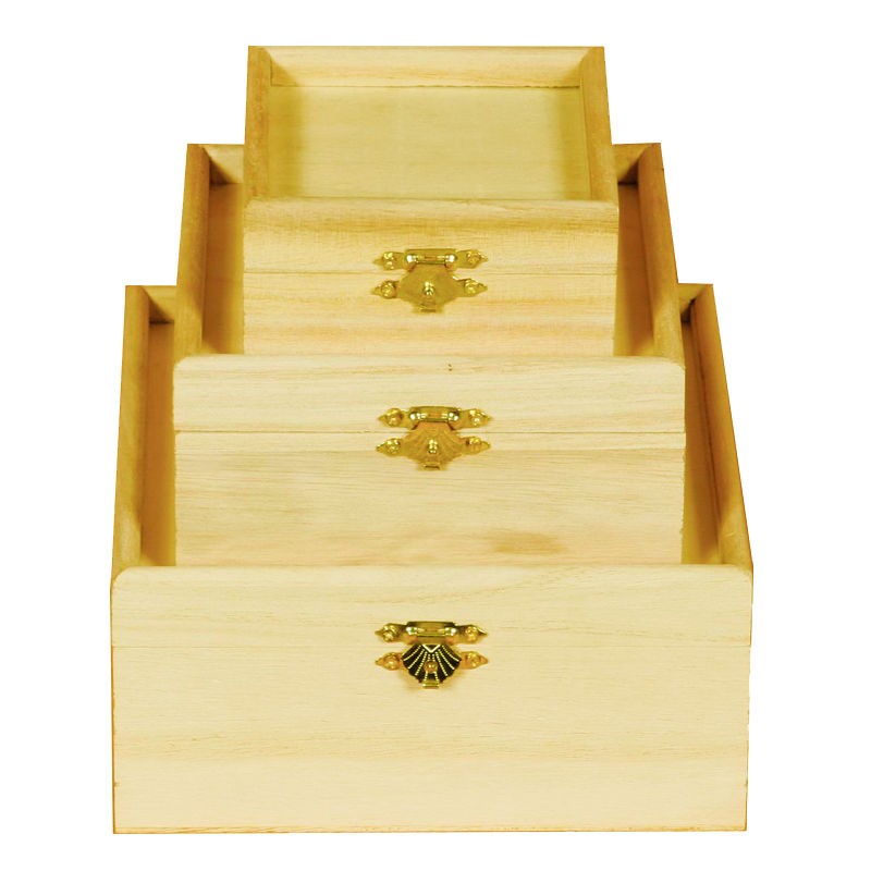 SET TREI CUTII LEMN PATRATE ART & HOBBY