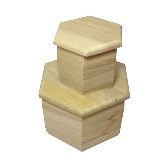 SET DOUA CUTII LEMN HEXAGONALE CU CAPAC