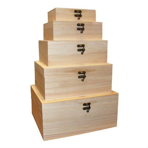 SET 5 CUTII MARI DIN LEMN DREPTUNGHIULARE CU CAPAC