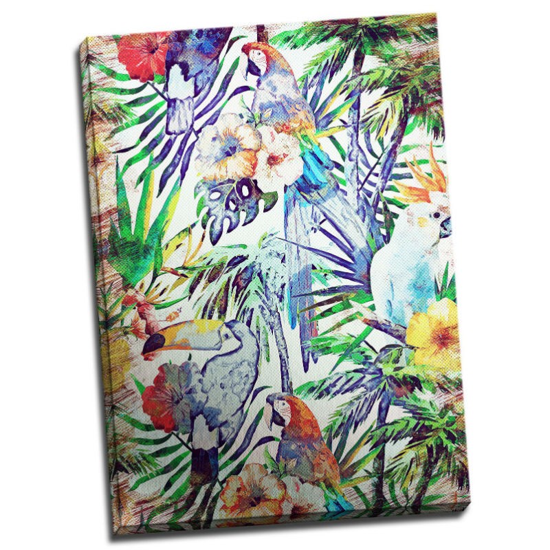 TABLOU EXOTIC CU FLORI TROPICALE SI PAPAGALI