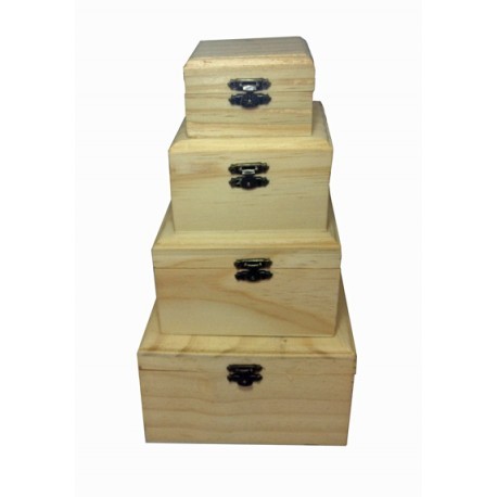 SET 4 CUTIUTE LEMN PATRATE CU CAPAC