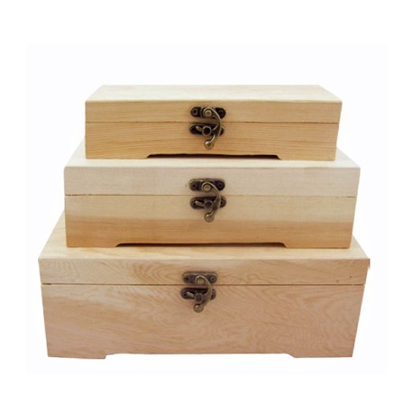 SET 3 CUTII LEMN DREPTUNGHIULARE CU CAPAC