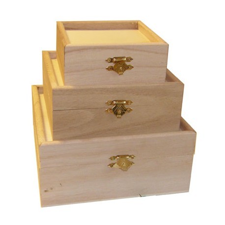 SET 3 CUTII LEMN PATRATE CU CAPAC